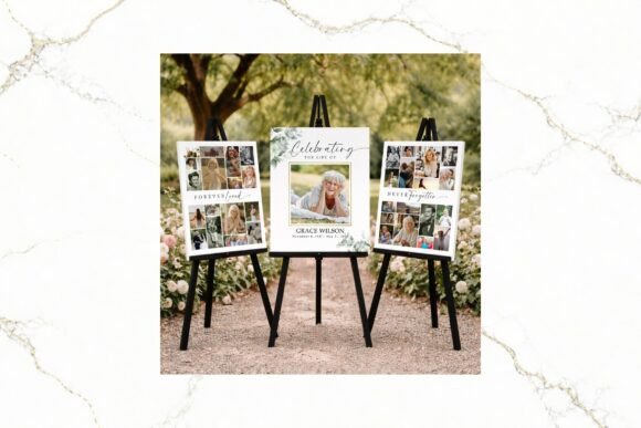 3 Panel Funeral Collage Canva FR007: A Greenery Tribute