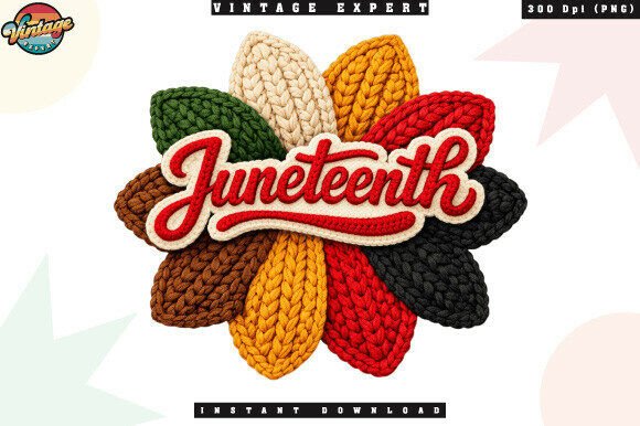 Juneteenth Flower Crochet Yarn Faux PNG: Bold Heritage Design
