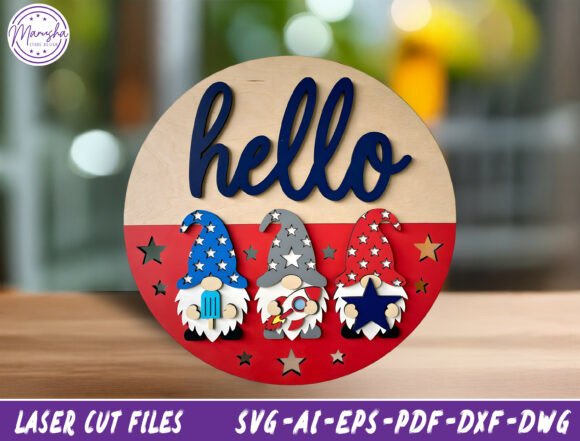 Patriotic Gnome Door Sign Laser Cut File: A Festive Design Asset