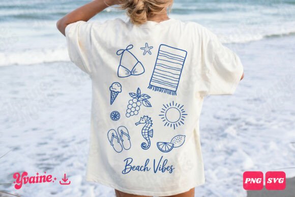 Retro Beach Vibes Doodle Clipart: Summer SVG & PNG Assets